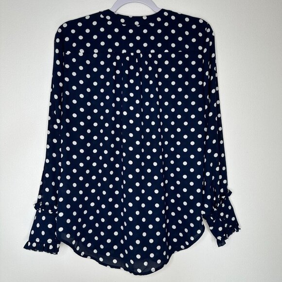 J Crew Polka Dot Blouse M Navy Blue White - Picture 2 of 9